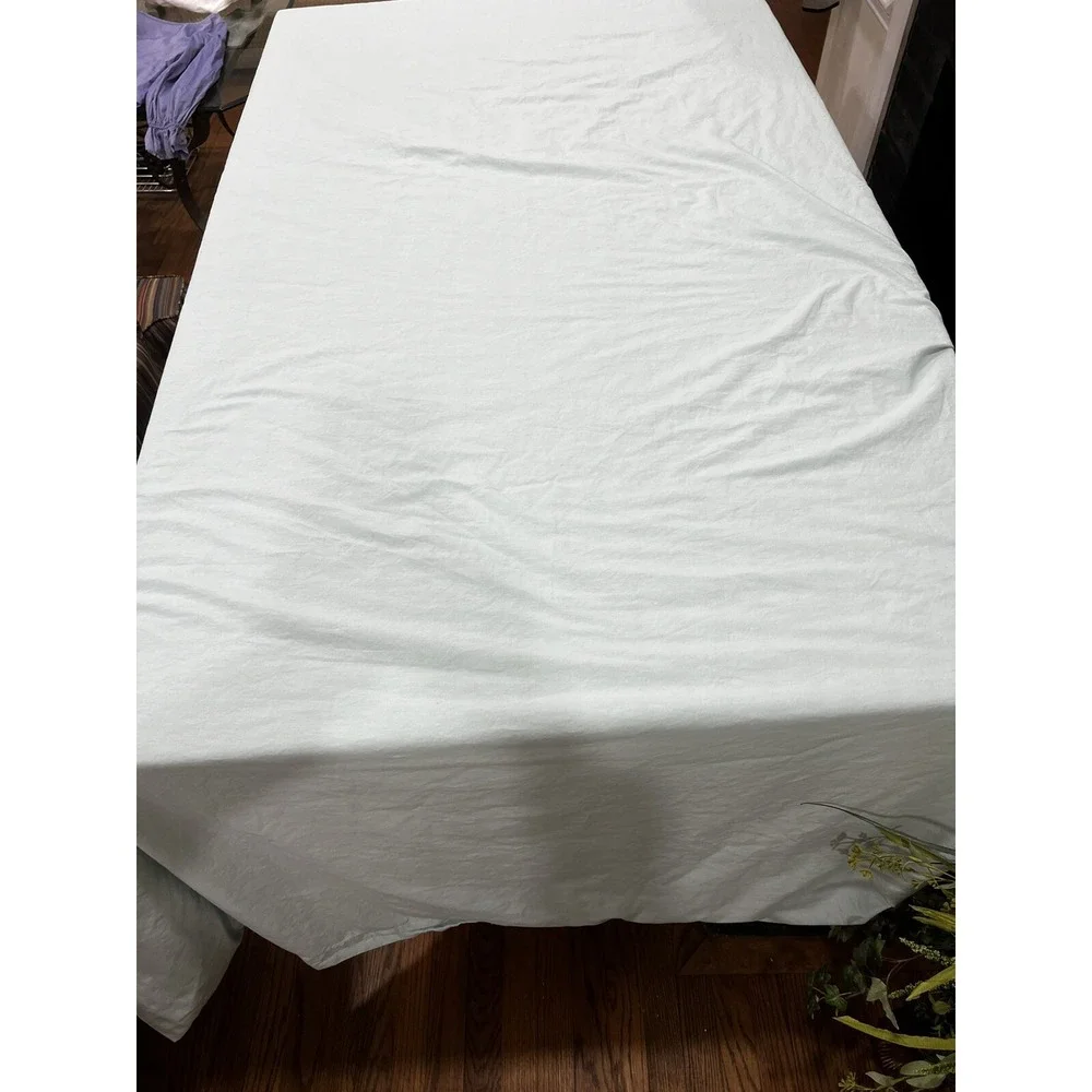 Pottery Barn PB Teen Organic Sewn Stripe Raw Edge Duvet Cover Bluish Green Twin